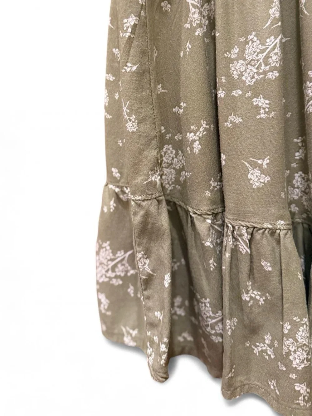 SO Olive Floral Smocked Tiered Skirt